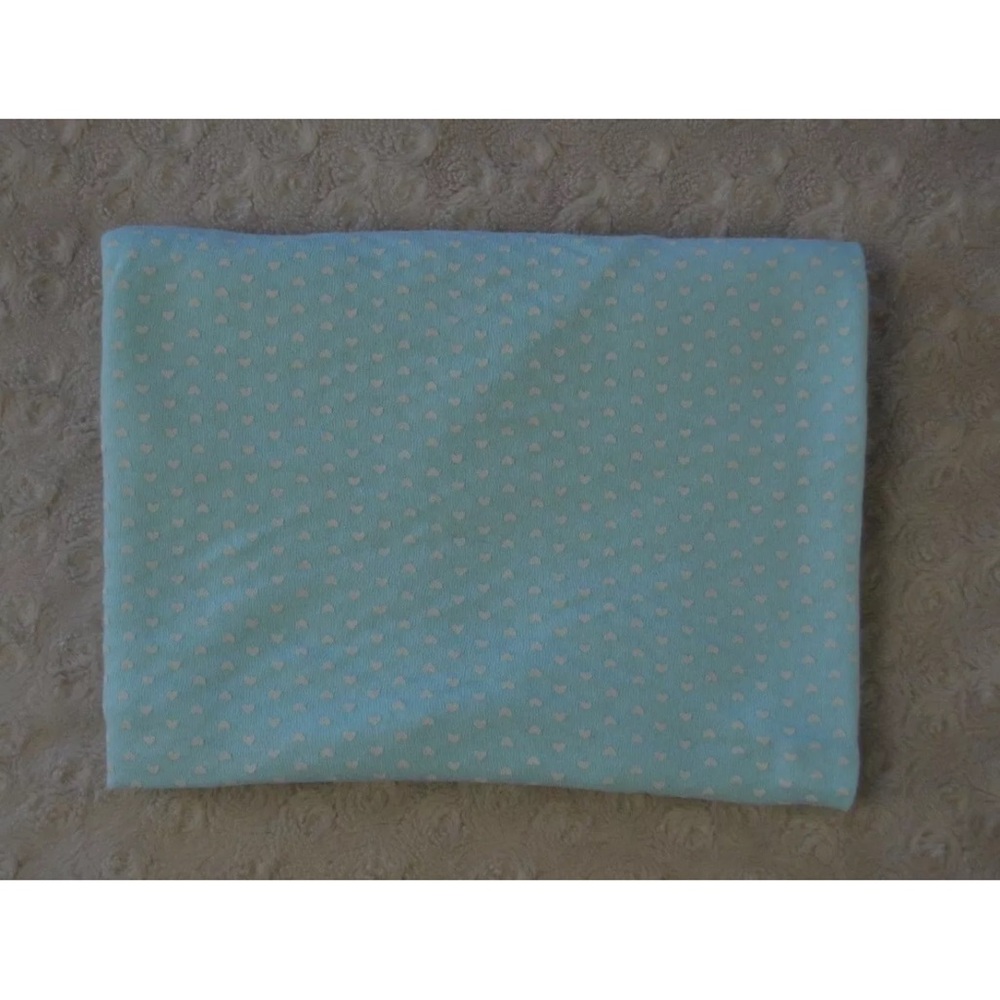 Cutie Pie Heart Print Baby Blanket Aqua Blue White Stretch Jersey Knit Lovey